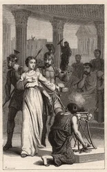 Saint Blandina - Saint Blandine (martyr 177) nægter at ofre til idoler - indgravering i "The Illustrious Women Of France" af Oscar Havard - 1886