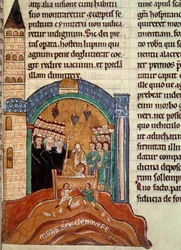 Saint Hugues de Cluny (1024-1109), Abbe af Cluny, redder en død mand i Paris. Miniature taget fra en historisk og liturgisk samling