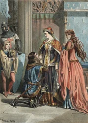Saint Louis (1214-1270), konge af Frankrig, og hans mor Blanche de Castille (1188-1252). indgravering af 1881 i "The Cult of Beauty" af Juan Justo Huguet, Molinas Hermanos editores