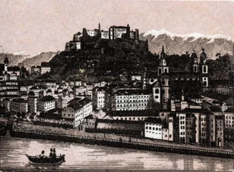 Salzkammergut-regionen, Østrig: Salzburg fra Kapuzinergarten. i "" Verden illustrerer 168 visninger"" Udateret (slutningen af ​​det 19. århundrede)
