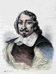 Samuel de Champlain, fransk opdagelsesrejsende og kolonisator (1567-1635). Kolonisator af Canada. Stik fra 1830 efter et seriøst portræt af Moncornet.