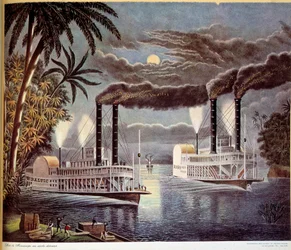 Scene for bådnavigation på Mississippi-floden i USA. 19. århundrede. Paris, dekorativ kunst