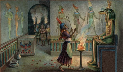 Scener af forsvundne kongeriger: Begravelsesceremonier i egyptiske mausoleer. Den genvindende farao, der i sin egenskab af ypperstepræst for tilbedelse stod for ofringerne til ære for sine forgængere, er specifikt besat som officer over for guden