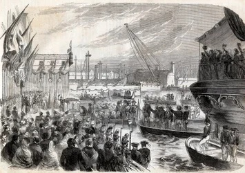 Anden italienske uafhængighedskrig, italiensk kampagne i 1859: Napoleon III (1808-1873) i havnen i Genes 12/05/1859 - Frenchs ankomst til Genova, 12. maj