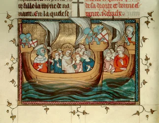 Syvende korstog: Kongen af Frankrig Saint Louis (eller Louis IX) (1214-1270) ankommer til Nicosia på Cypern omkring 1245. Miniature. B.N. Paris