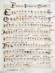 Nodeblad til Psalm for fire stemmer, som tilhørte kardinal Francesco Gonzaga