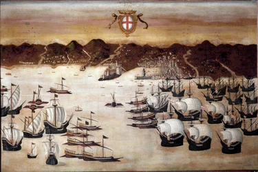 Skibe i havnen i Genes (maleri fra 1500-tallet)