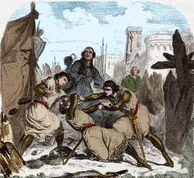 Simon IV af Montfort døde (1150-1218) fransk aristokrat ved sædet i Toulouse i 1218.