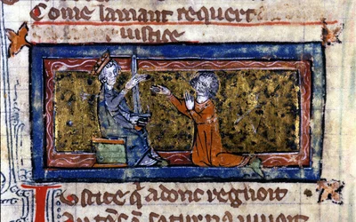 Opblødning af en ridder af Herren. manuskript fra 1200-tallet.