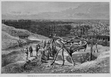 Sydafrikanske diamantminer: hestetrukket grusmølle - i "Tour du Monde", 2. uge 1878.