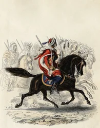 Spahis (indiske kavalerikorps af den franske hær) bestående hovedsageligt af arabiske ryttere uddannet for provinsen Algier i 1834, d