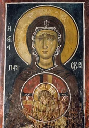 St Paraskevi, personificering af langfredag med ikon af Kristus af Højeste Ydmyghed, fresko (1332-1333), Vor Frue af Asinous byzantinske kirke (1100-tallet) (Unescos verdensarvsliste, 2001) Troodosbjergene, Cypern