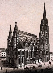 Stefansdomen (St. Stephen eller Stephansdom eller St. Stephane eller St. Stephan Kirche) i Wien i Østrig (Wien) i "Verden illustrerer 168 udsigter" Udateret (slutningen af 1800-tallet)