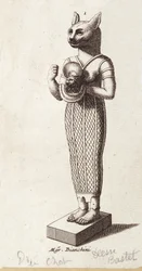 Statue af dansens gudinde, kattehovedbastet (det gamle Egypten). gudinde i gammel egyptisk religion,