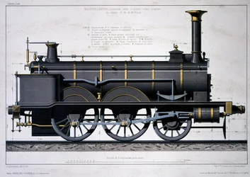 Damplokomotiv fra Mulhouse Railway - tegning i vask
