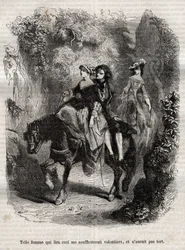 Sådan en kvinde, der læste dette, ville med glæde blæse mig og ville ikke tage fejl. - Illustration til "" bekendelserne" af Jean-Jacques (Jean Jacques) Rousseau (1712-1778) - gravering af 1849
