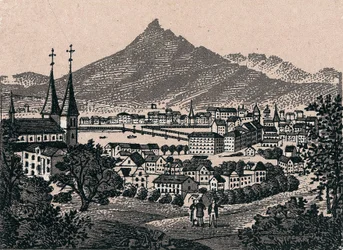 Schweiz: udsigt over byen Luzern (Alfalfa). i "" Verden illustrerer 168 visninger"" Udateret (slutningen af 1800-tallet)