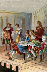 TEATRET GENNEM TIDERNE: En forestilling under Ludvig XIV. Mærkede tilskuere overværede forestillingen på scenen i nærheden af skuespillerne.