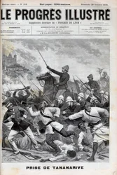 Tager Antananarivo - Fransk militær invaderede Antananarivo 1895 - Conquete de Madagascar. - erobring af Tananarive af den franske ekspeditionsstyrke den 30. september 1895 - indgravering i "" Le Progres illustrious"" de 1895