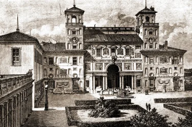 Terrasse og facade af Villa Medicis. Francis Weys rejse 1864-1869 i Tour du monde 1870 1. semester.