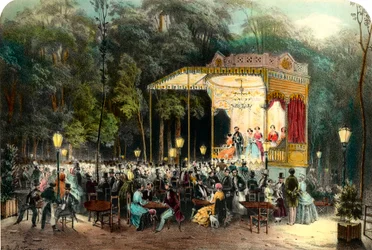 Cafe des Ambassadeurs på Champs Elysees Gravering fra 1853 Privat samling
