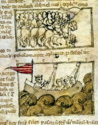 Korsfarerne rejser til det hellige land. Fra "Pilgrimsfærd til det hellige land". 12. århundredes manuskript. Marciana Bibliotek, Venedig