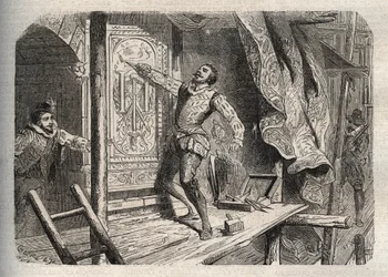 Jean Goujons død (1510-1562 eller 1569), døde ifølge en legende i 1572 under Saint Barthelemy - indgravering i "" Dictionnaire populaire illustrious"" - 1864 - af Joseph Decembre og Edmond Allonier -