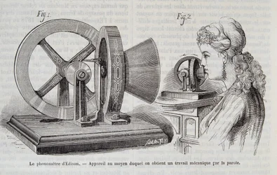 Edison-fonometeret - enhed, ved hjælp af hvilken et mekanisk værk opnås ved tale i "" Nature"" 1878.