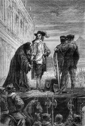 Henrettelsen af kong Karl I - Henrettelsen af Englands kong Karl I Stuart (1600-1649) i Whitehall - Kongen giver sin halskæde til biskoppen og siger »Husk mig« - stik i »Englands historie fra de tidligste tider« af