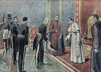 Den franske ambassadør Jonnart overrækker sine akkreditiver til pave Benedictus XV (1914-1922) Illustration fra "Le pelerin" juni 1921