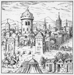 Huguenotterne i Amboise hvor var kong Francois II (Conjuration of Amboise) - i "" samling af 39 figurer, der repræsenterer ulykkerne i Frankrig fra 1562 til 1586""; Louis Perrin imprimerie