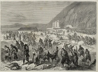 Opstanden i Dalmatien (Bocche di Cattaro) - opstand mod værnepligt pålagt af den østrigske regering - DALMATIA BEGIVENHEDER. OPSTÆRELSER, DER ANTAGER STATSTRINITA FORT, NÆR CATARO (Kotor-bugten) - Kotor-bugten - 1869 -