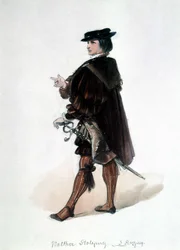The Master Singers of Nürnberg (Die Meistersinger von Nürnberg), opera skabt af Richard Wagner: kostume af Walther von Stolzing til første forestilling. Wagner Museum Bayreuth.