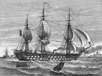 "Napoleon", et blandet skib (propeller sejlbåd) bygget af Dupuy de Lome og Mon, søsat i Le Havre i 1849. I" Album de la Science"", Éditions Jouvet