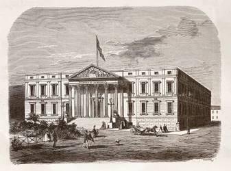 Det spanske parlament (Congresso de los diputados), Madrid. Gravering 1800-tallet.
