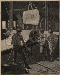 Glaskunsten: at lave is. Trin kaldet "det store flow". Indgravering fra 1885 i "" Les arts et metiers illustres"" af Adolphe BITARD.