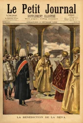 Nevas velsignelse, en russisk tradition, der finder sted i Skt. Petersborg hvert år under åbenbaringen. Indgravering i "" Le petit journal"" 3/02/1895. Selvas samling.
