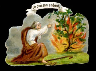 Den brændende busk - Populært billede. 1800-tallets kromolitografi.