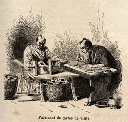 Visitkortproducenten. Indgravering til illustration af rejsen til Japan i 1863-1864 af Aime Humbert, minister for Det Schweiziske Forbund, i "Le tour du monde, nouveau journal des voyages", udgivet under ledelse af Edouard Charton