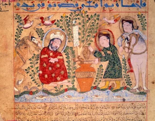 Lægen og opskriften på Theriac Miniature fra "" Le livre des antidotes"" 1199 Paris, B.N.