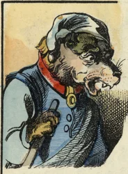 Hunden Medor. Illustration af fortællingen "Bon medor og Lille Chevrette". I “”Fortællinger fra hjemmet for de mindste””. Anonym gravering af det 19. århundrede.