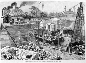 Eiffeltårnets fundament: sænkekasserne på Seine-siden - i "" Illustration"" 14/05/1887. ¿