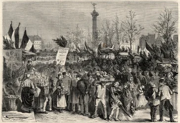 Skinkemessen, Boulevard Bourdon i det 4. arrondissement i Paris nær Place de la Bastille. Et skilt reklamerer for multekød (Hyperphagia). Indgravering i "The Universe illustrious"