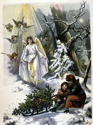 Legenden om juletræet: udseendet af en engel. Illustration af det 19. århundrede.