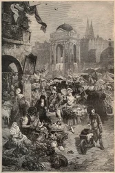 De uskyldiges march og springvand, Paris i det 18. århundrede - gravering af det 19. århundrede