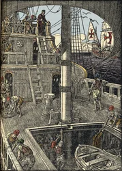 Navigatøren Christopher Columbus (1451-1506) ombord på sin karavel.