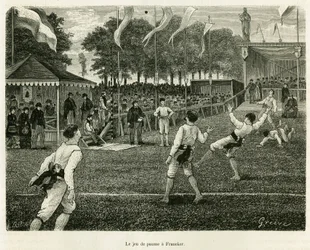Palmespillet har Franeker (Holland). Gravering for at illustrere historien La Frise, baseret på et forhold fra en hollandsk avis, i le tour du monde 1886, instrueret af Edouard Charton (1807-1890), Hachette, Paris.