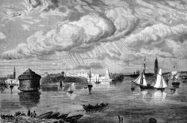 Havnen i New York omkring 1860.