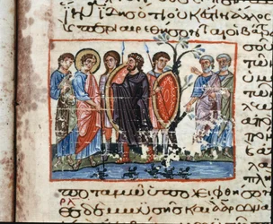 The Wounds of Egypt: The Invasion of the Frogs Miniature fra "" Codex of the Octateuch of Serail"" (ms.8 eller Seraglio Octateuch) 12. århundrede Topkapi Sarayi Museum Library Istanbul