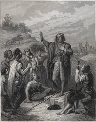 Thomas Muntzer Prædiker - Thomas Muntzer (Munzer) (1489-1525) underviser i sin doktrin - Indgravering i "Les Fastes Populaires, ou Histoire des heroic deeds du peuple et de son influence sur les sciences, les arts, l